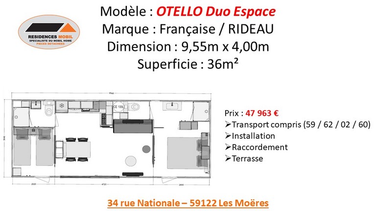Détails du mobil home neuf OTELLO DUO ESPACE 2021 Tarif OTELLO DUO ESPACE 2021