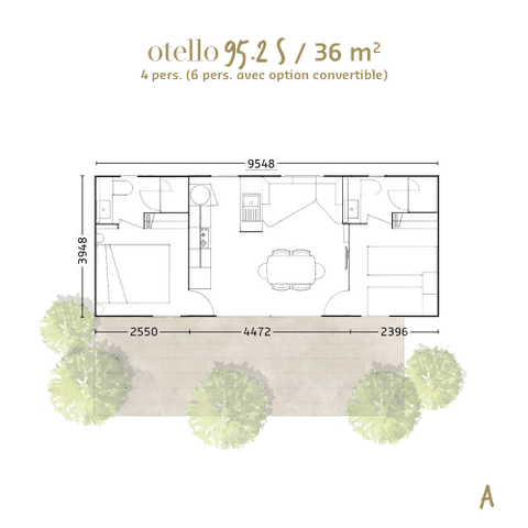 Mobil home de marque française deux chambres : OTELLO 95.2 S Plan Otello 95.2 S 2024