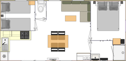 Mobil home de marque française deux chambres : BAHIA 81.2 TR Plan du BAHIA 81.2 TR 2022