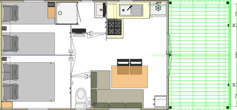 Mobil home de marque française deux chambres : BERGAME 81.2 TI Plan du BERGAME 81.2 TI