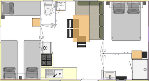 Mobil home de marque française deux chambres : VENEZIA 72.2 Plan VENEZIA 72.2 2022