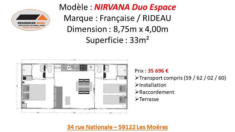 Détails de prix du NIRVANA DUO ESPACE 2021 Tarif NIRVANA DUO ESPACE 2021