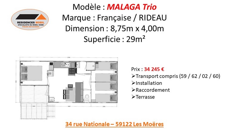 Les détails de prix du MALAGA TRIO 2021 en trois chambres Tarif MALAGA TRIO 2021