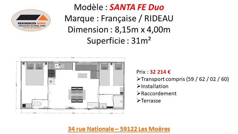 Détails de prix du SANTA FE DUO 2021 en deux chambres Tarif du SANTA FE DUO 2021